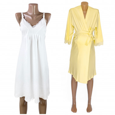 Набор ночная рубашка + халат – Молочно-лимонный L/XL