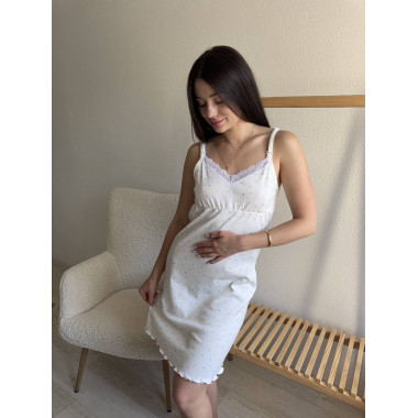 Ночная рубашка для кормления Молочная в нежный горошек S