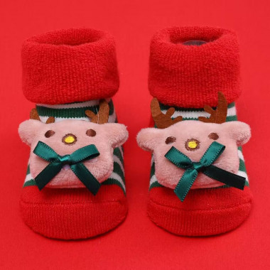 Носочки нарядные 0-12 мес #24 Рождественские с Оленем (махра)