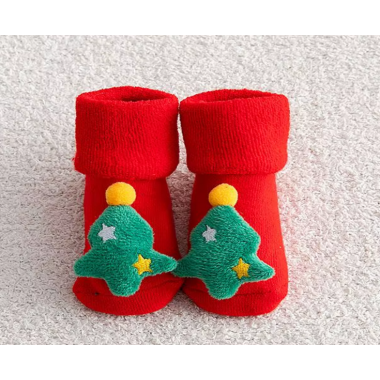 Носочки нарядные 0-12 мес (р.18-21) #25 Красные с елочкой (махровые) (размер стельки 11.5 см)