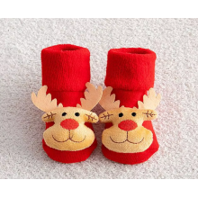 Носочки нарядные 0-12 мес (р.18-21) #26 Красные с оленятами (махровые) (размер стельки 11.5 см)