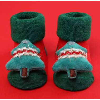 Носочки нарядные 0-12 мес (р.18-21) #30 Рождественские с елкой (махровые) (размер стельки 11.5 см)