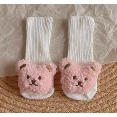 Носочки нарядные 0-12 мес #40 Мишка Тедди розовый (Белые)