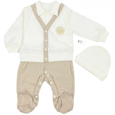 Человечек с шапочкой RoyalBaby Колледж (бежевый), р.62 - 0-6 мес.