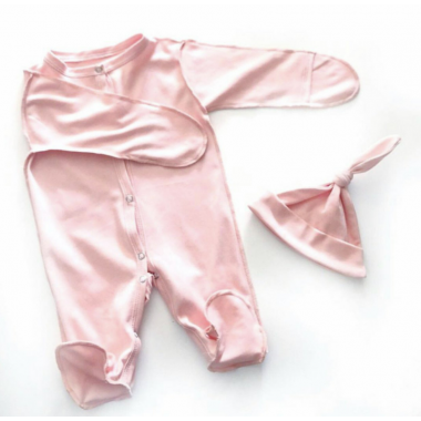 Человечек с шапочкой RoyalBaby Пудровый р.62 (интерлок)