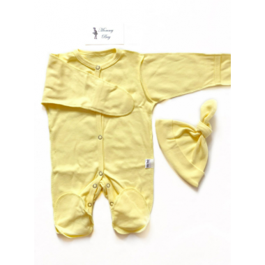 Слипик (человечек) + шапочка 3-6 месяцев Лимонный р.62