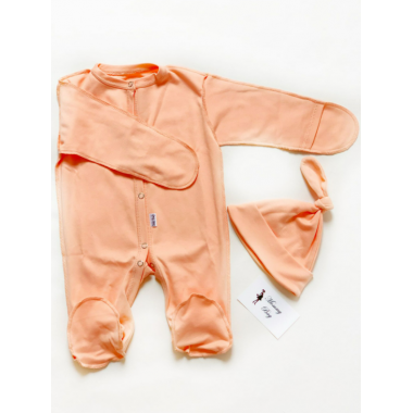 Слипик (человечек) + шапочка Baby body Персиковый р.56