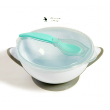 Мисочка-тарелка с присоской и ложечкой BabyOno Серо-бирюзовая