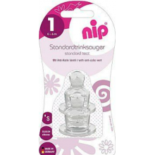 Соски ортодонтическая силик., Nip, антиколиковая, S медл. поток с широким горлышком, 0-6 мес, 2 шт