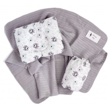 Набор постельного белья 3в1 в круглую/овальную кроватку (простынь, плед, подушка) Мишки-индейцы с хлопковым пледом