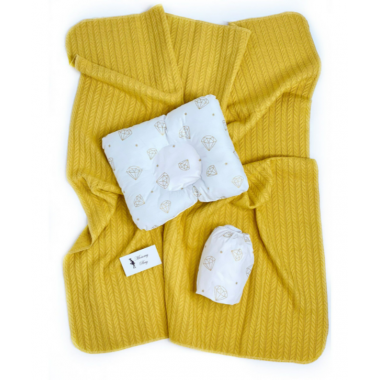 Набор в коляску 3в1 Бриллианты с горчичным хлопковым пледом