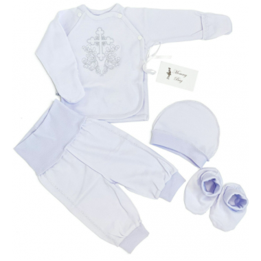 Комплект на крещение 4 ед. Таинство Крещения Белый р.62, 0-6 мес