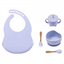 Набор посуды 5 ед. Лавандовый (Нагрудник, тарелочка, поильник, вилка, ложка)