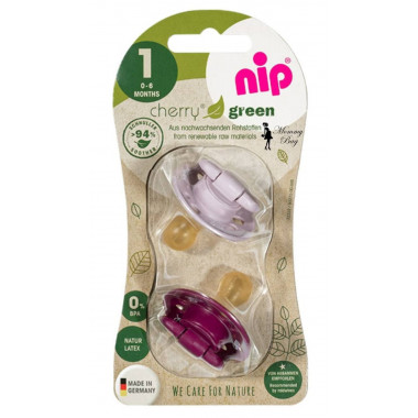 Пустышка Nip Вишенка GREEN, 0-6 мес., латекс, для девочки, 2 шт. (Лавандовые)