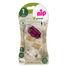 Пустышка Nip Вишенка GREEN, 0-6 мес., латекс, для девочки, 2 шт. (Бежево-Лавандовые)