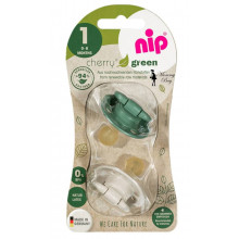 Пустышка Nip Вишенка GREEN, 0-6 мес., латекс, для мальчика, 2 шт. (Бежево-зеленые)