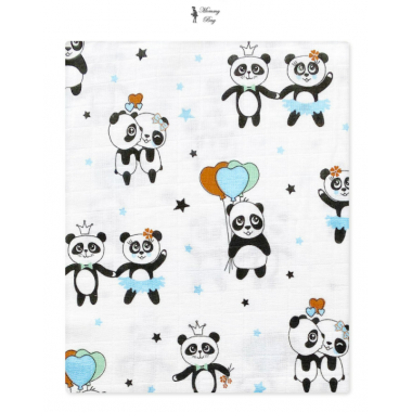 Муслиновая пеленка 100х80 см Панды синие #1