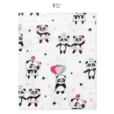 Муслиновая пеленка 100х80 см Панды Розовые #7