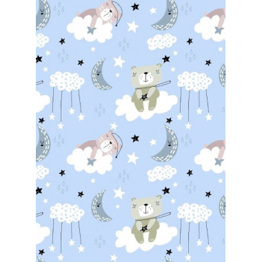 Фланелевая пеленка 110х90см Мишка на облачке, голубой #24 (байка)