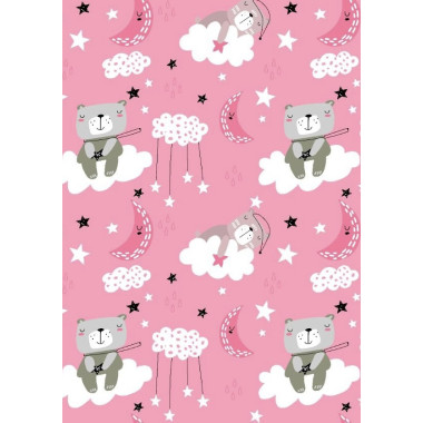 Фланелевая пеленка 110х90см Мишка на облачке, розовый #25 (байка)