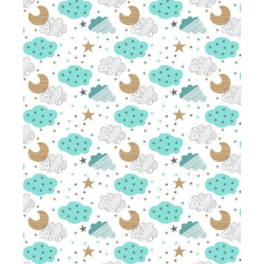 Фланелевая пеленка 110х90см Облака с луной, голубые #28 (байка)