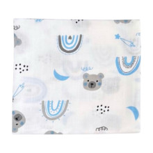 Муслиновая пеленка 100х80 см Голубой мишка с радугой #40 Муслиновая пеленка 100х80 см Голубой мишка с радугой #40