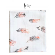 Муслиновая пеленка 100х80 см Перья розовые #6