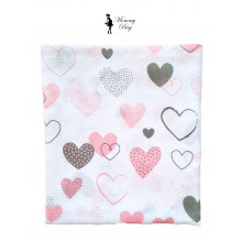 Муслиновая пеленка 100х80 см Сердечки розовые #8