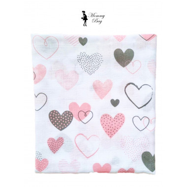 Муслиновая пеленка 100х80 см Сердечки розовые #8