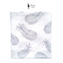 Муслиновая пеленка 100х80 см Перья серые #4