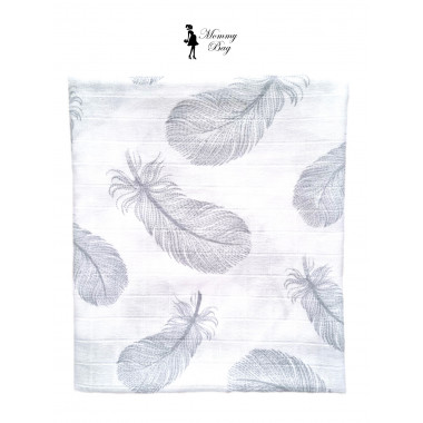 Муслиновая пеленка 100х80 см Перья серые #4
