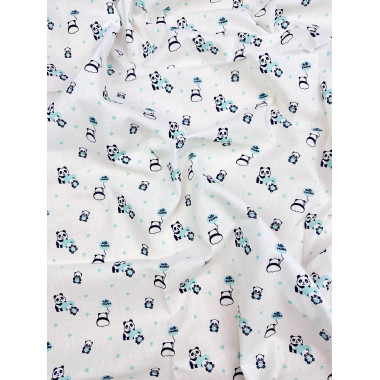 Пеленка ситец 110х100 см Панды мятные #20