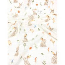 Муслиновая пеленка 100х80 см Милый кролик с цветочками #20