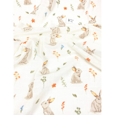 Муслиновая пеленка 100х80 см Милый кролик с цветочками #20