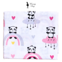 Муслиновая пеленка 100х80 см Панды с розовой радугой #31