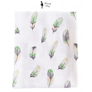 Муслиновая пеленка 100х80 см Перья зеленые #2