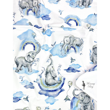 Непромокаемая пеленка многоразовая Слоники голубые #31