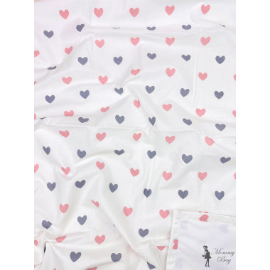 Непромокаемая пеленка многоразовая 100×70 см Сердечки серо-розовые #25
