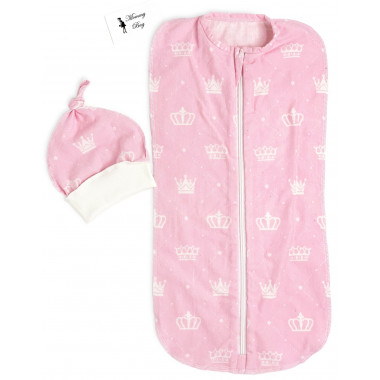 Евро-пеленка кокон на молнии с шапочкой Розовые короны #11