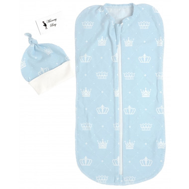 Евро-пеленка кокон на молнии с шапочкой Синие короны #7