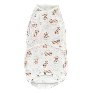 Евро пеленка кокон на липучках Мишка на облачках (байка) №117 (0-6 мес)