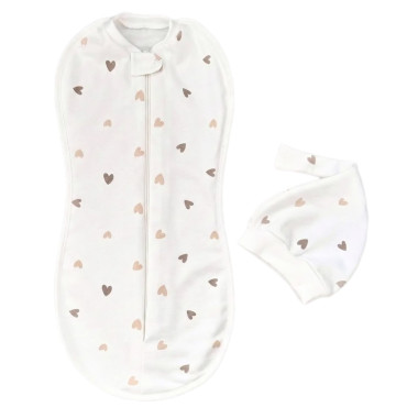 Евро пеленка кокон на молнии с шапочкой Карамельные сердечки (байка) №119 (0-3 мес)