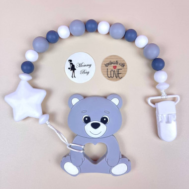 Силиконовый грызунок Mommy Bag Мишка молочно-серый