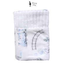 Плед 100х80 см Mommy Bag - №9 Паровозики (белый плюш)