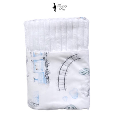 Плед 100х80 см Mommy Bag - №9 Паровозики (белый плюш)