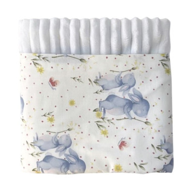 Плед 100х80 см Mommy Bag №32 Зайчики голубые (с белым плюшем)