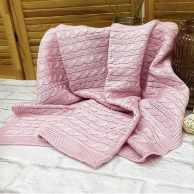 Плед вязаный Косичка Розовый