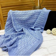 Плед вязаный Косичка Голубой