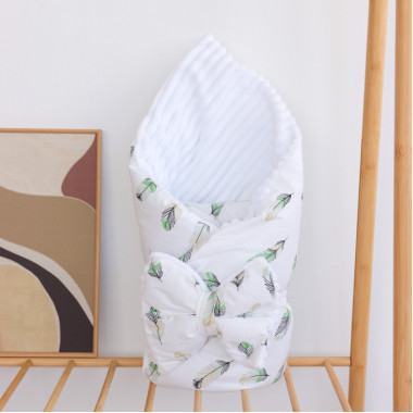 Плед со съемным утеплителем Mommy Bag №23 Перья зеленые + бант на выписку