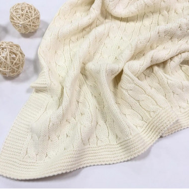 Плед вязаный Косичка Молочный